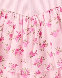 Girls Floral Tiered V-Waist Dress