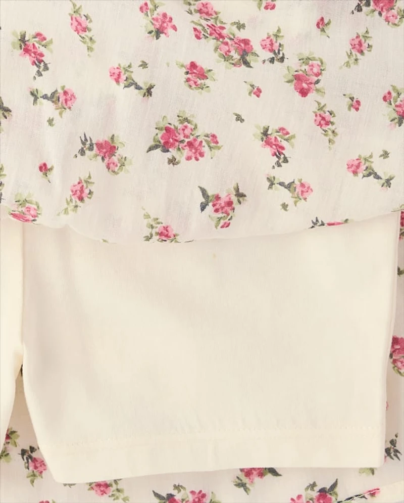 Girls Floral Tiered V-Waist Dress