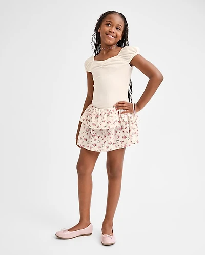 Girls Floral Tiered V-Waist Dress