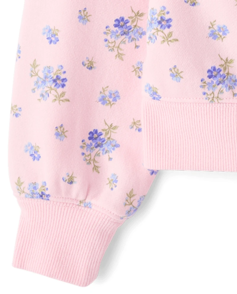 Girls Floral Off Shoulder Fleece Sweatshirt