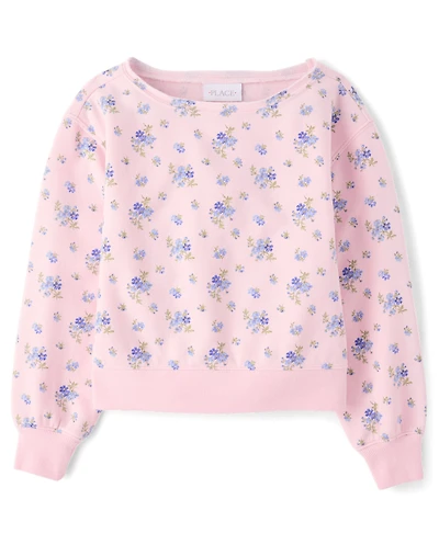 Girls Floral Off Shoulder Fleece Sweatshirt