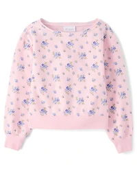 Girls Floral Off Shoulder Fleece Sweatshirt