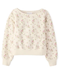 Girls Floral Off Shoulder Fleece Sweatshirt