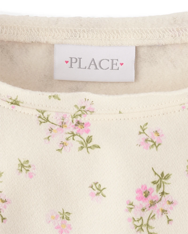 Girls Floral Off Shoulder Fleece Sweatshirt