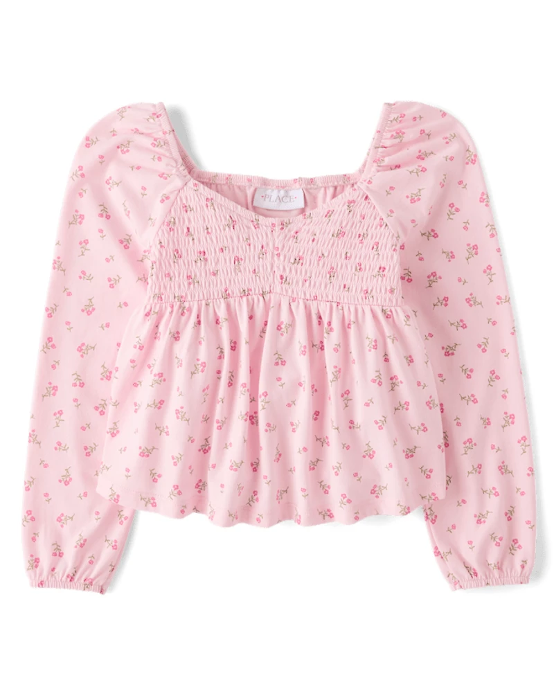 Girls Floral Smocked Peplum Top