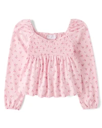 Girls Floral Smocked Peplum Top