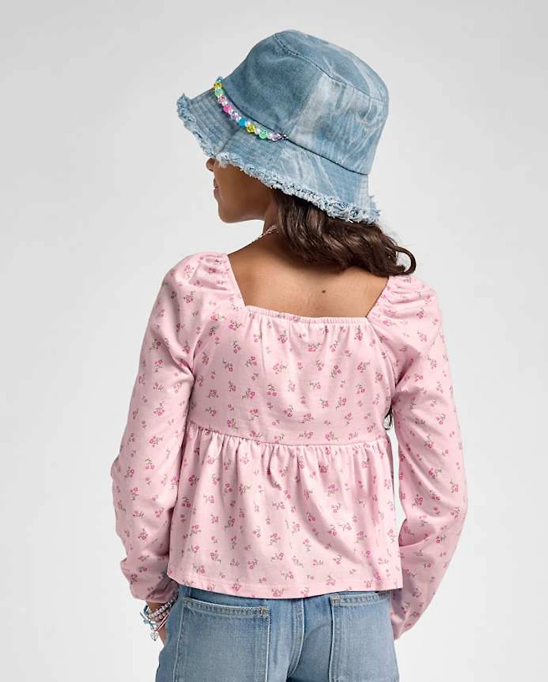 Girls Floral Smocked Peplum Top