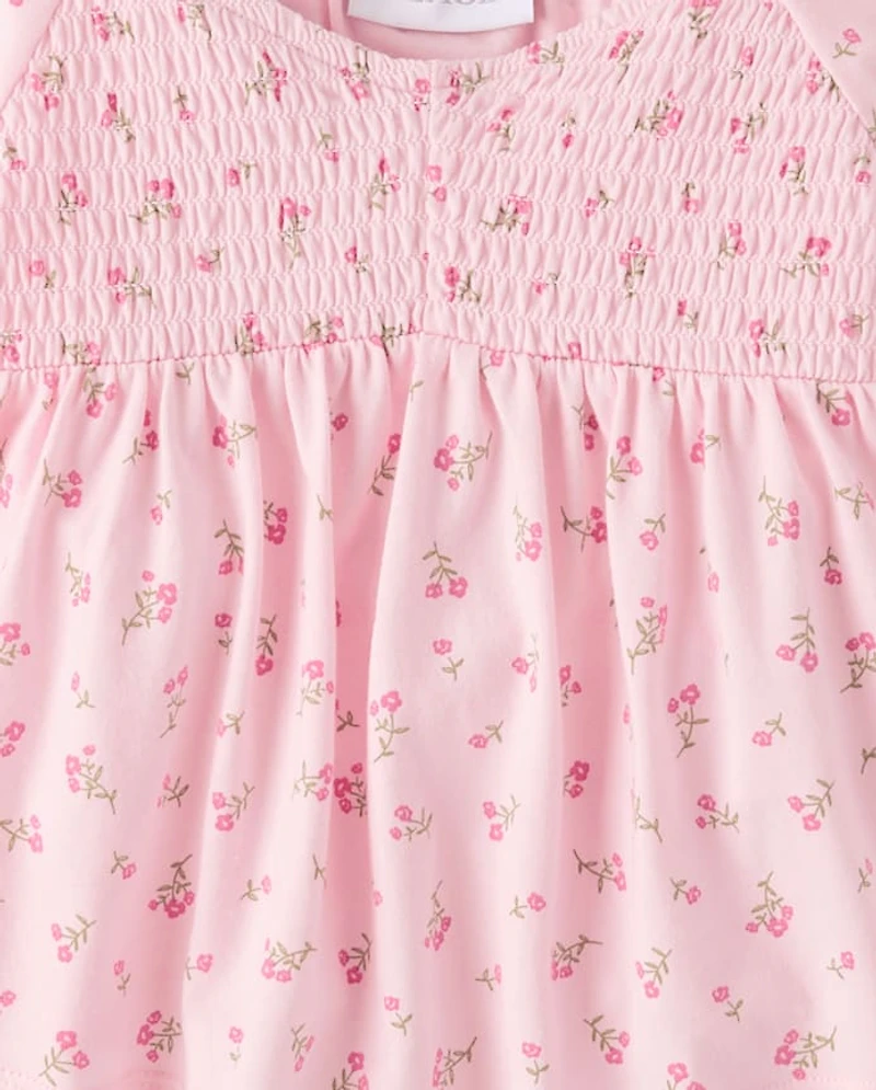 Girls Floral Smocked Peplum Top