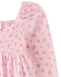 Girls Floral Smocked Peplum Top