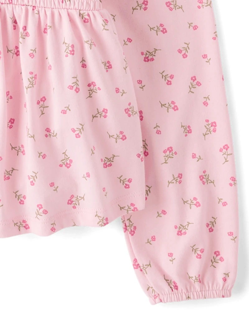 Girls Floral Smocked Peplum Top