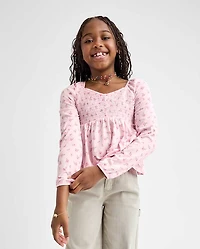 Girls Floral Smocked Peplum Top