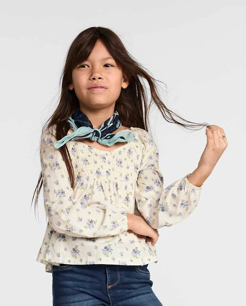 Girls Floral Smocked Peplum Top