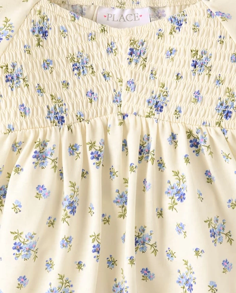 Girls Floral Smocked Peplum Top