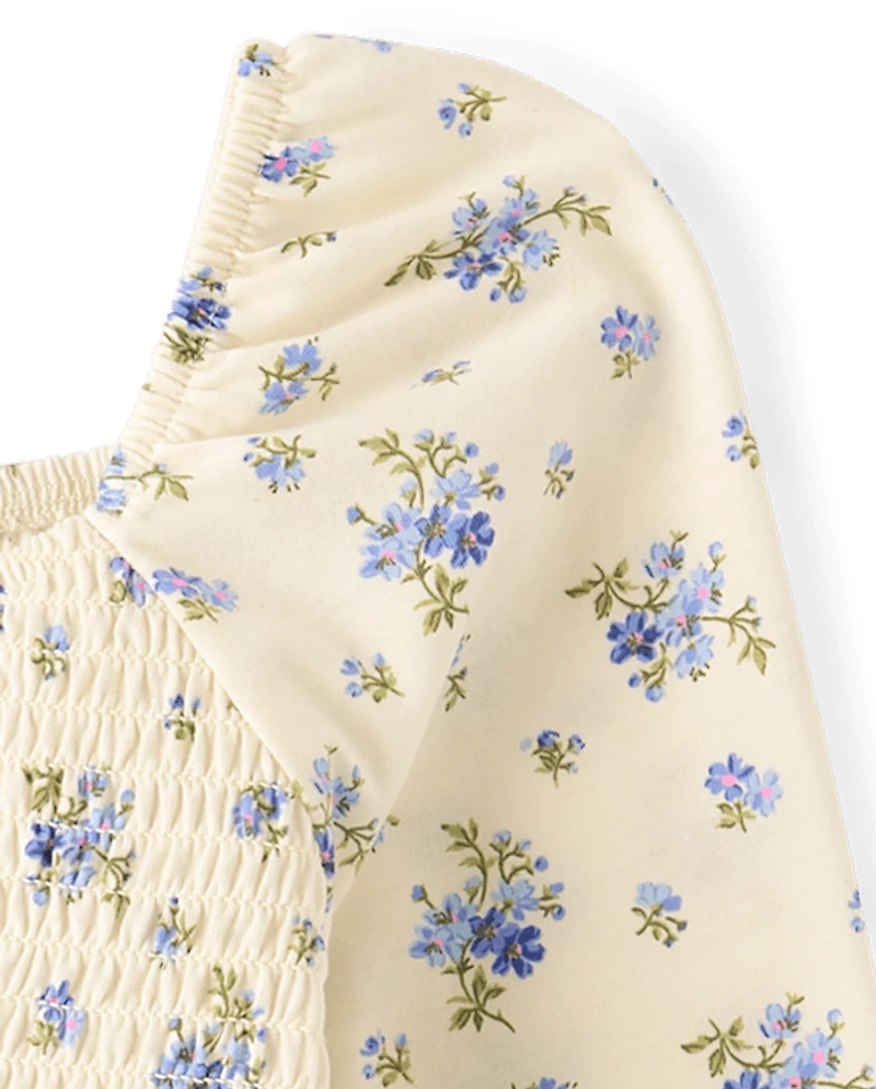 Girls Floral Smocked Peplum Top