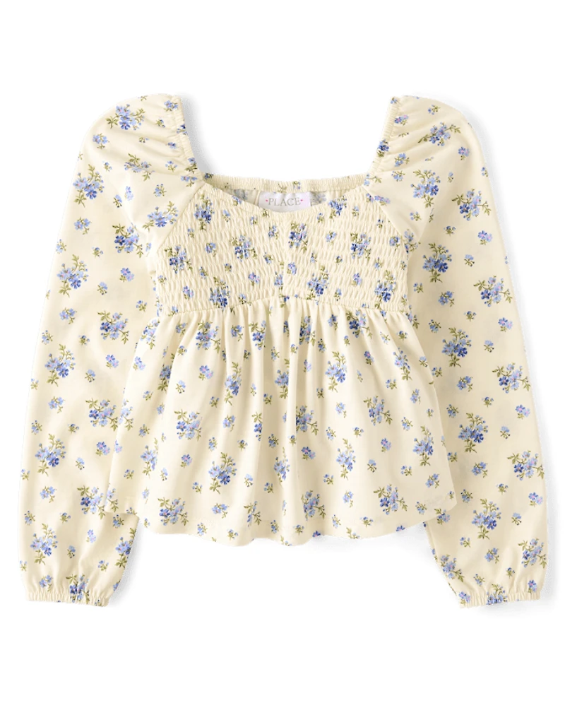 Girls Floral Smocked Peplum Top
