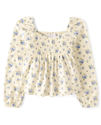 Girls Floral Smocked Peplum Top