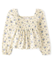 Girls Floral Smocked Peplum Top