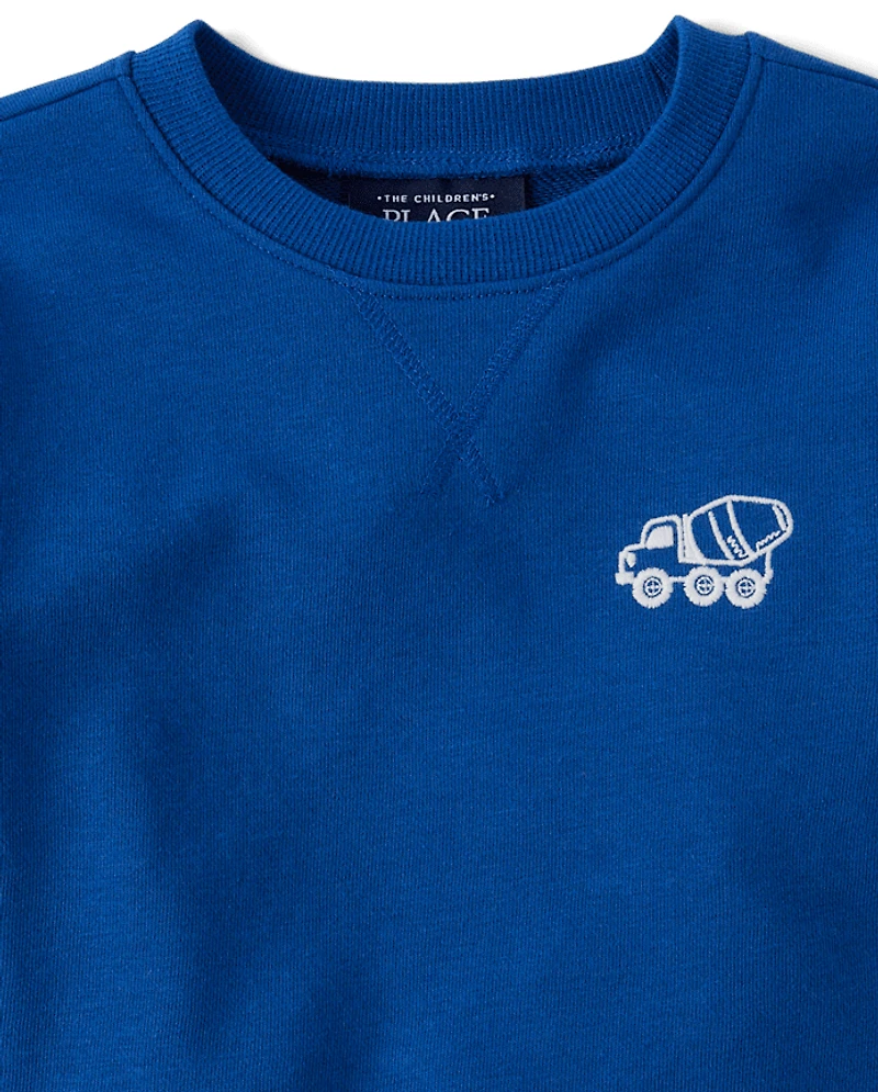 Baby And Toddler Boys Embroidered Construction Vehicle French Terry Sweatshirt
