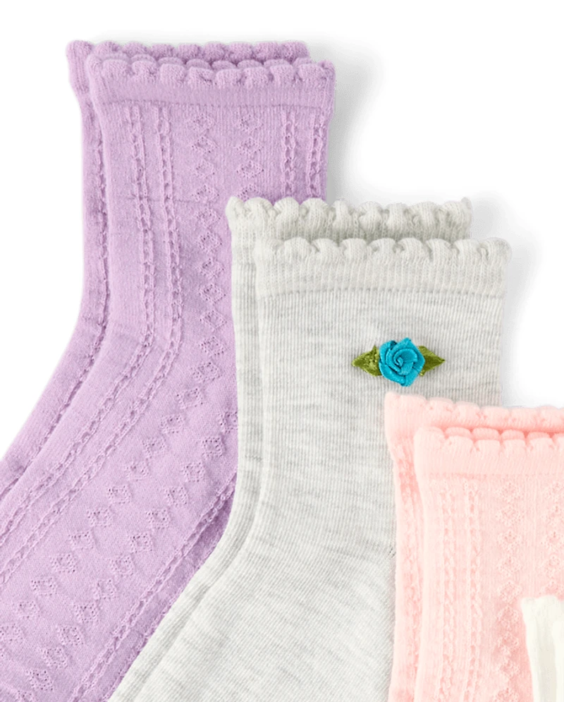 Girls Rosette Scalloped Midi Socks 6-Pack