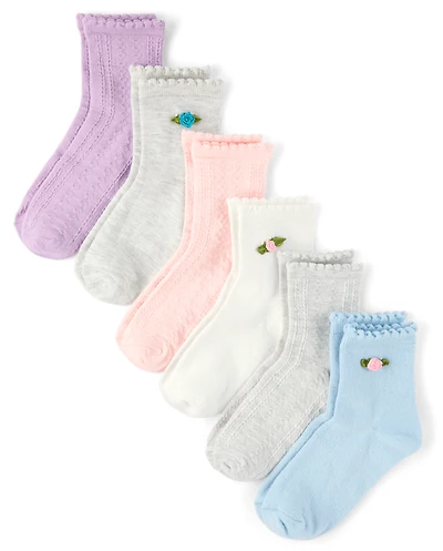 Girls Rosette Scalloped Midi Socks 6-Pack