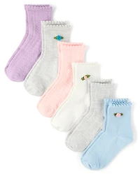 Girls Rosette Scalloped Midi Socks 6-Pack