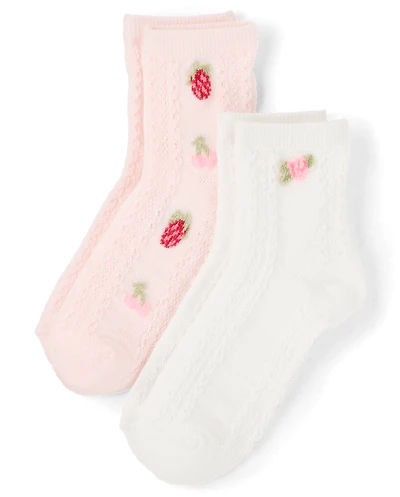 Girls Rosette Pointelle Midi Socks 2-Pack