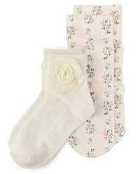Girls 3D Floral Midi Socks 2-Pack