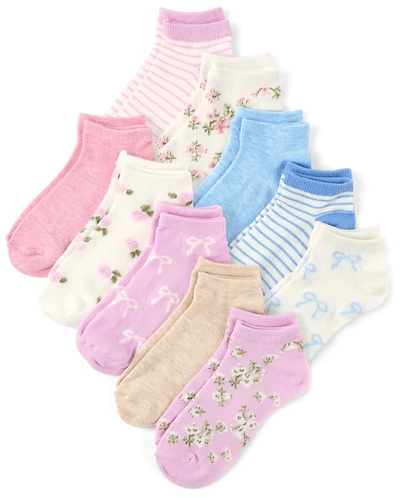 Girls Floral Ankle Socks 10-Pack