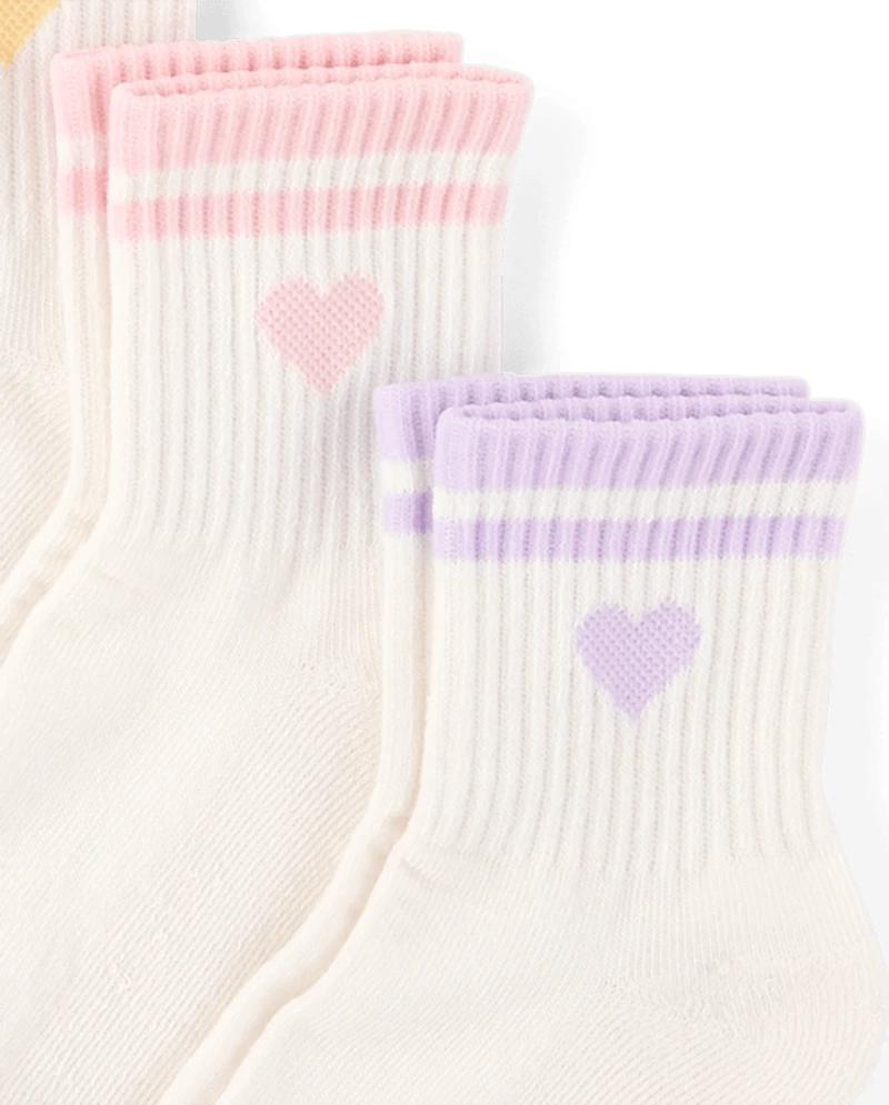 Lot de 6 paires chaussettes mi-mollet rembourrées à rayures et cœurs pour filles