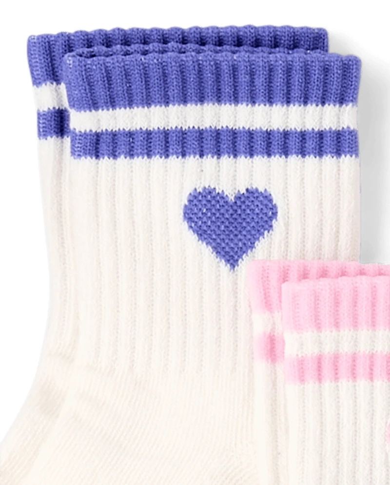 Lot de 6 paires chaussettes mi-mollet rembourrées à rayures et cœurs pour filles
