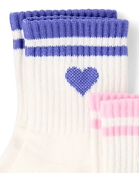 Lot de 6 paires chaussettes mi-mollet rembourrées à rayures et cœurs pour filles