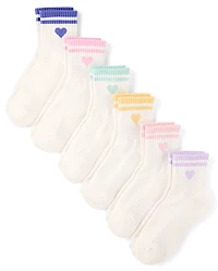 Girls Striped Heart Cushioned Midi Socks 6-Pack