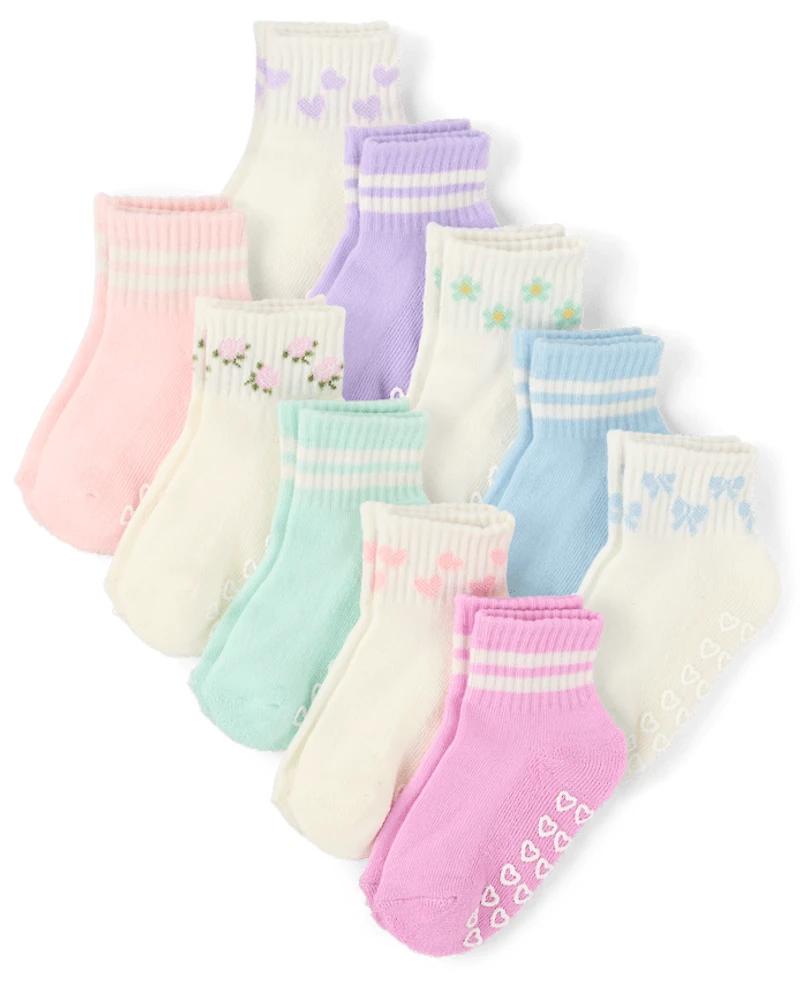 Toddler Girls Striped Icon Cushioned Midi Socks 10-Pack