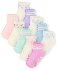 Toddler Girls Striped Icon Cushioned Midi Socks 10-Pack