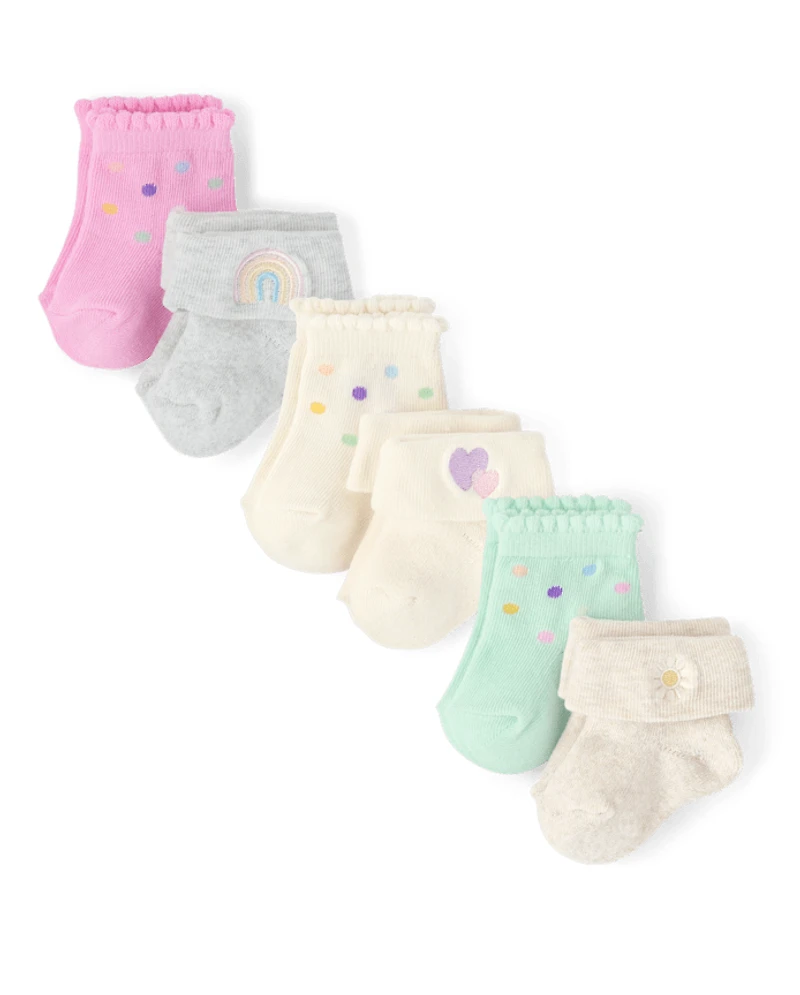Baby Girls Embroidered Icon Midi Socks 6-Pack