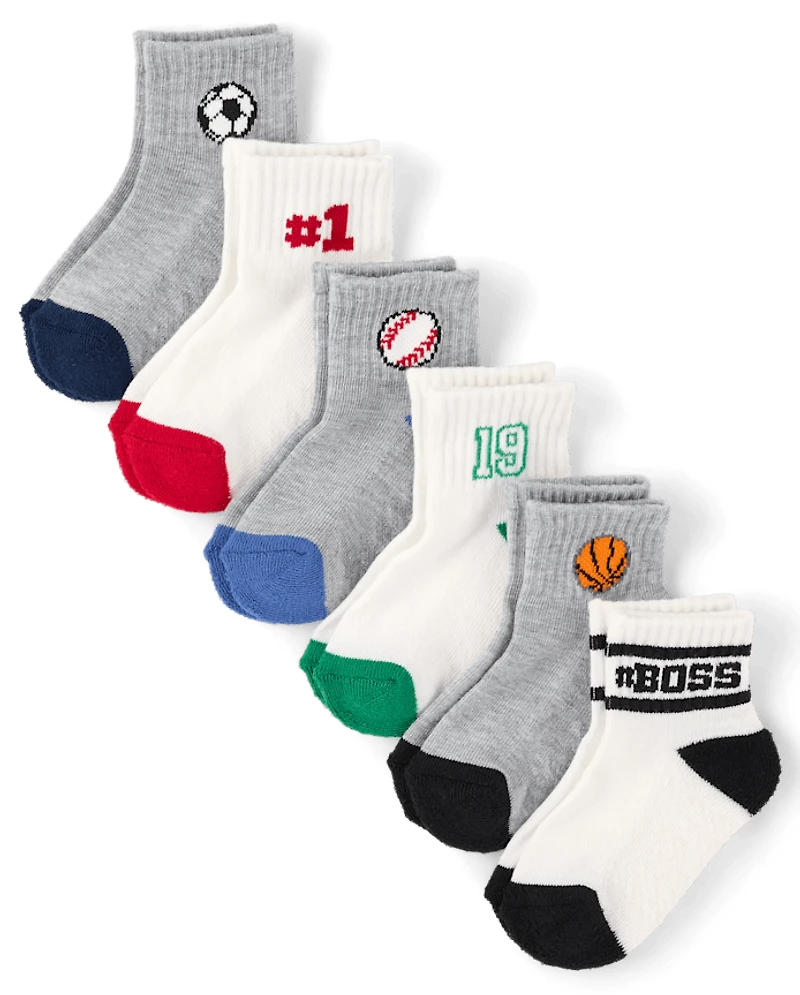 Toddler Boys Sports Cushioned Midi Socks 6-Pack