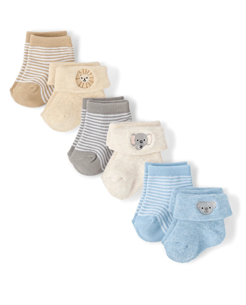 Baby Boys Animal Cushioned Turn Cuff Socks 6-Pack
