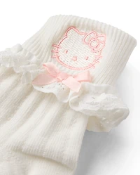 Girls Hello Kitty® Embroidered Ruffle Pointelle Turn Cuff Socks 2-Pack