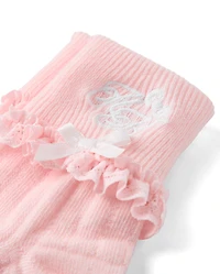 Girls Hello Kitty® Embroidered Ruffle Pointelle Turn Cuff Socks 2-Pack