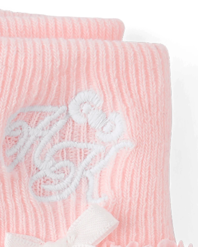 Girls Hello Kitty® Embroidered Ruffle Pointelle Turn Cuff Socks 2-Pack