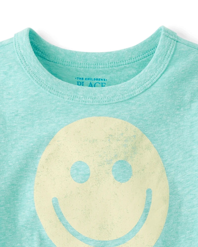 Baby And Toddler Boys Marled Happy Face Graphic Tee