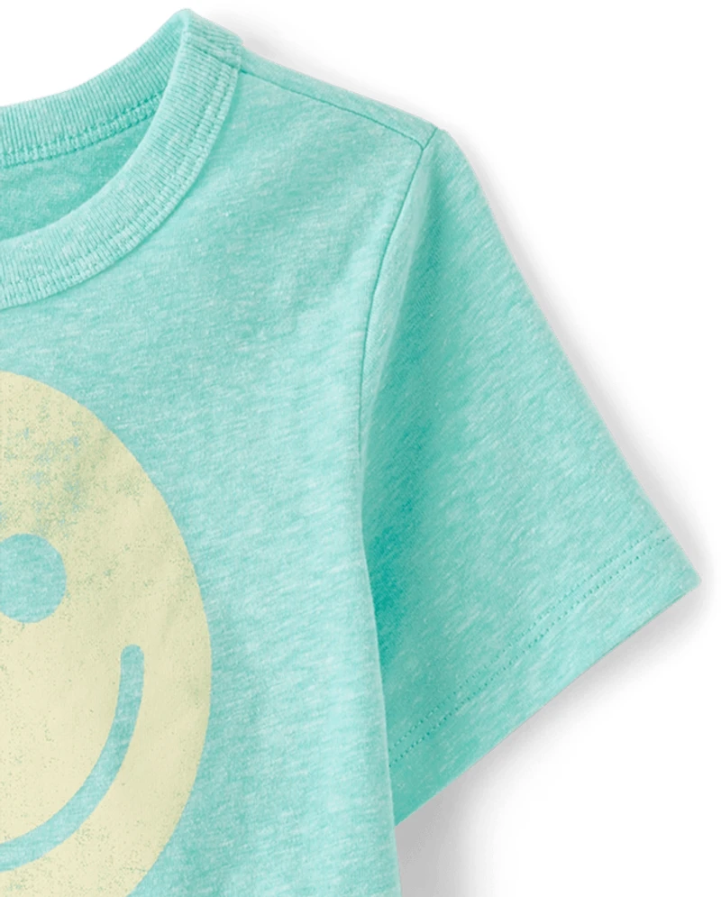 T-shirt chiné à motif visage souriant pour bébés et petits garçons