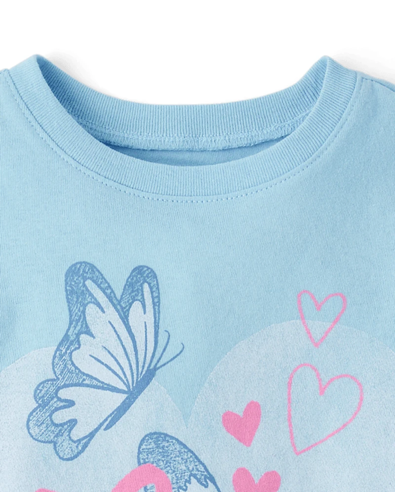 T-shirt graphique papillon et nœud pour bébés petites filles