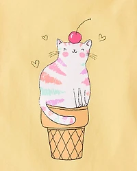 Baby And Toddler Girls Ice Cream Cat Graphic Tee