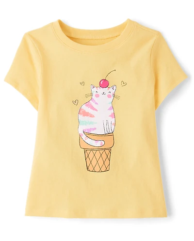 Baby And Toddler Girls Ice Cream Cat Graphic Tee