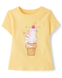 Baby And Toddler Girls Ice Cream Cat Graphic Tee