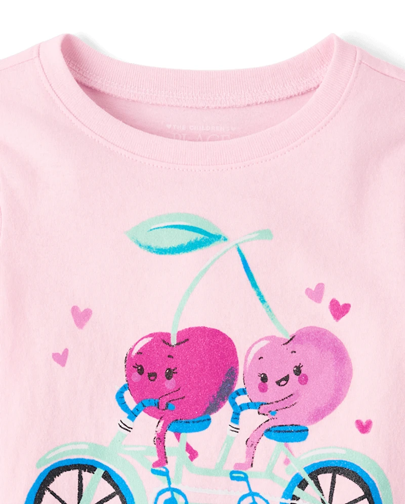 Baby And Toddler Girls Cherries Bicycle Graphic Tee