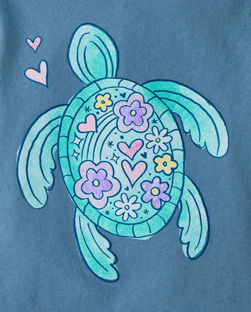 T-shirt à motif tortue pour bébés et petites filles