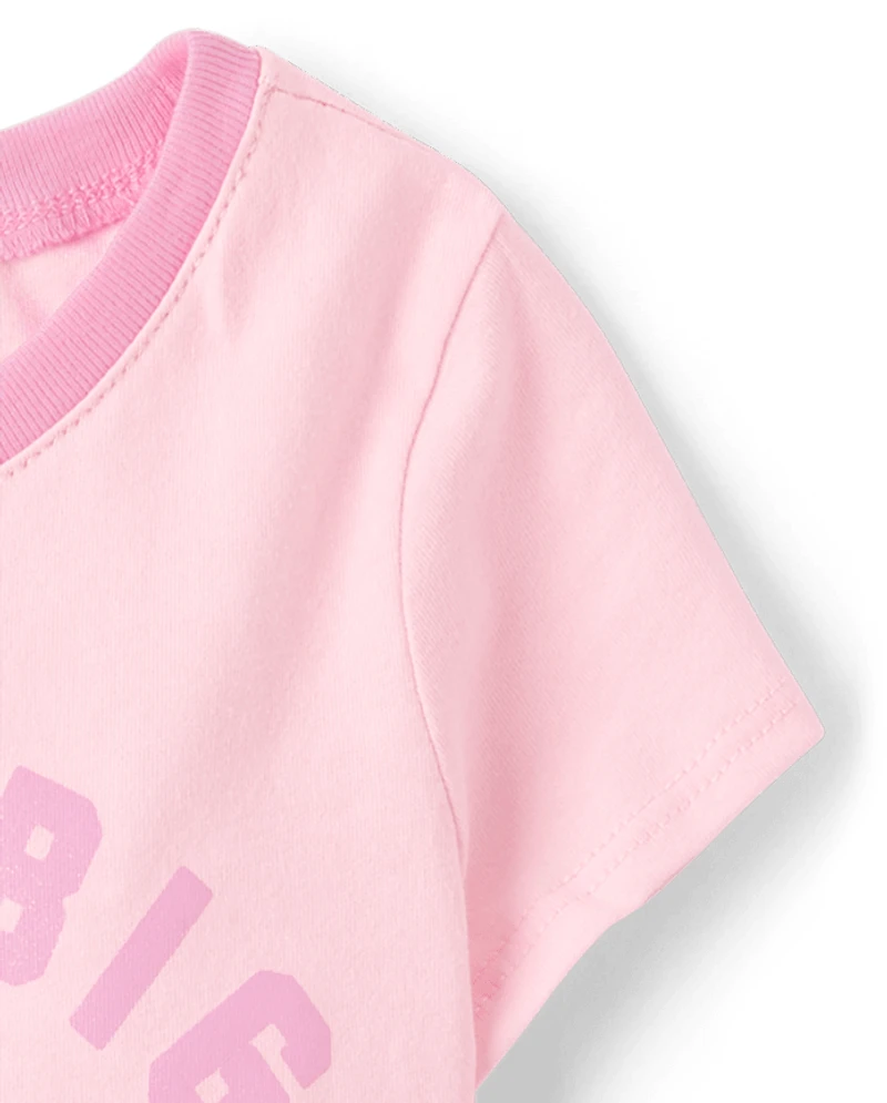 T-shirt graphique à bordure contrastée pour bébés et petites filles, meilleure grande sœur