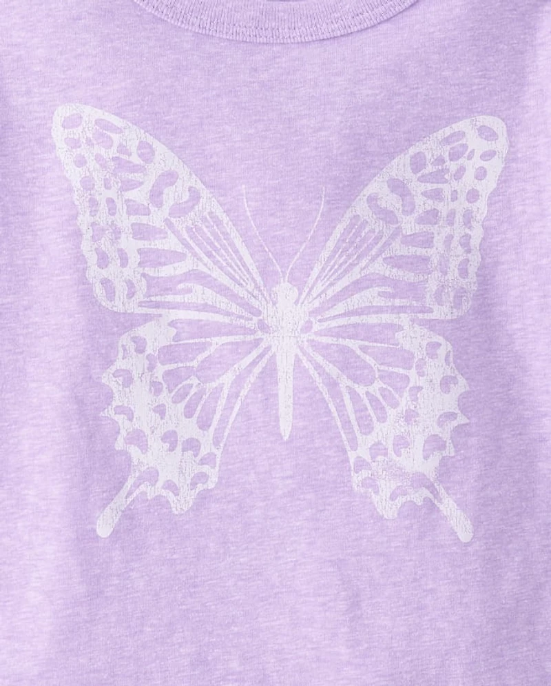 Baby And Toddler Girls Marled Butterfly Relaxed Graphic Tee